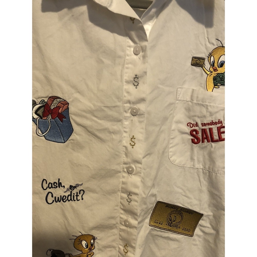 Warner Bros 1999 Vintage Men's Cotton Button Up Shirt Size M Tweety Bird White - Picture 4 of 10